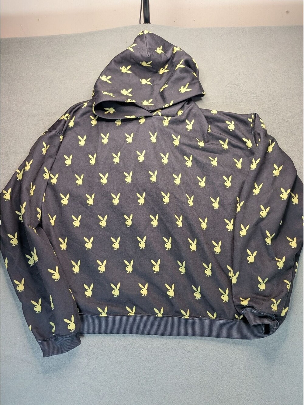 Playboy X Missguided Hoodie Womens L Black Bunny Print Fleece Pullover Logo